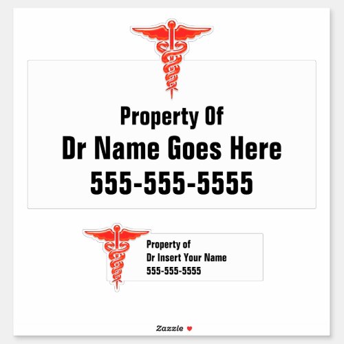 Doctors name property caduceus symbol sticker