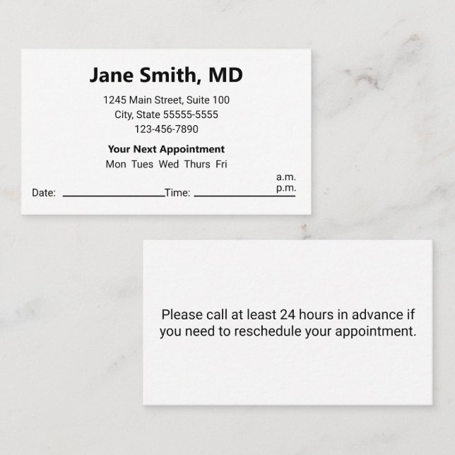 Doctors Office Black White Appointment Reminder (Front/Back)