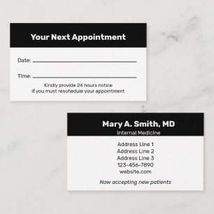 Doctor's Office Double-Sided White Your Next Appointment Card