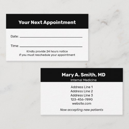 Doctor's Office Double-Sided White Your Next Appointment Card
