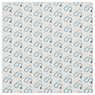 Doctor's Stethoscope Pattern on White Fabric