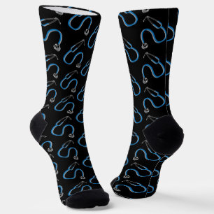 Doctors Stethoscope Patterned Black Blue Clinic Socks