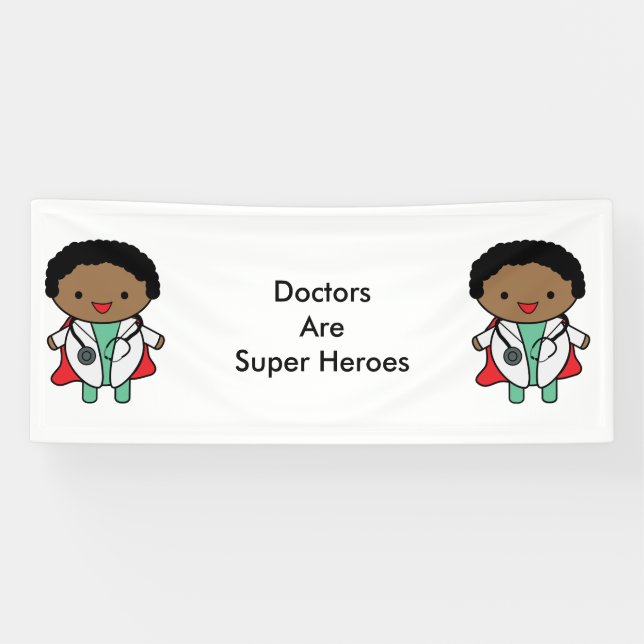 Doctors Super Hero Black Kawaii Personalize Banner (Horizontal)