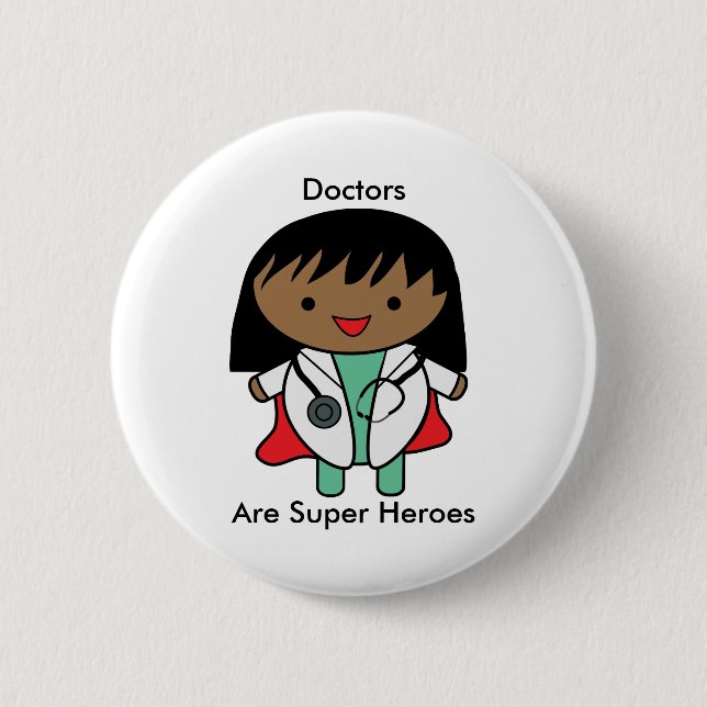 Doctors Super Heroes Black Female Personalize Button (Front)