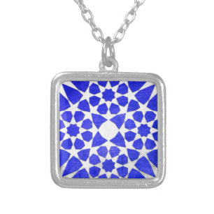 Dodecagon & Octagon Geometric Turkish Tile Pattern Silver Plated Necklace