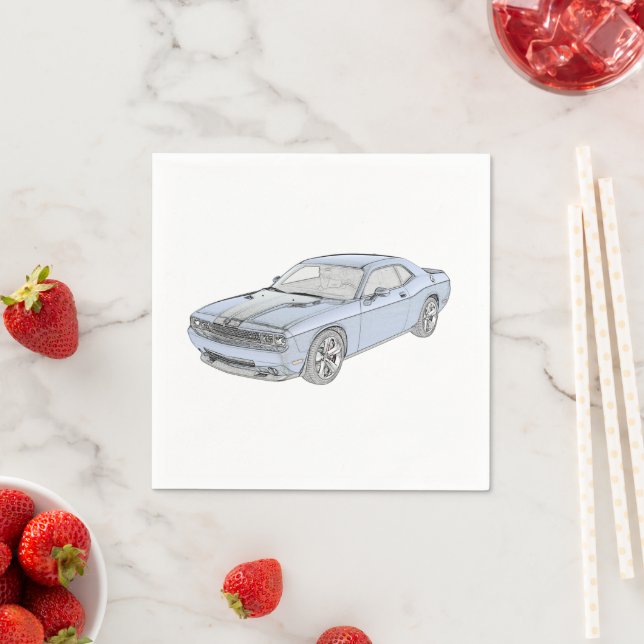 Dodge Challenger Classic Blue Mopar Muscle Car Art Paper Napkins (Insitu)