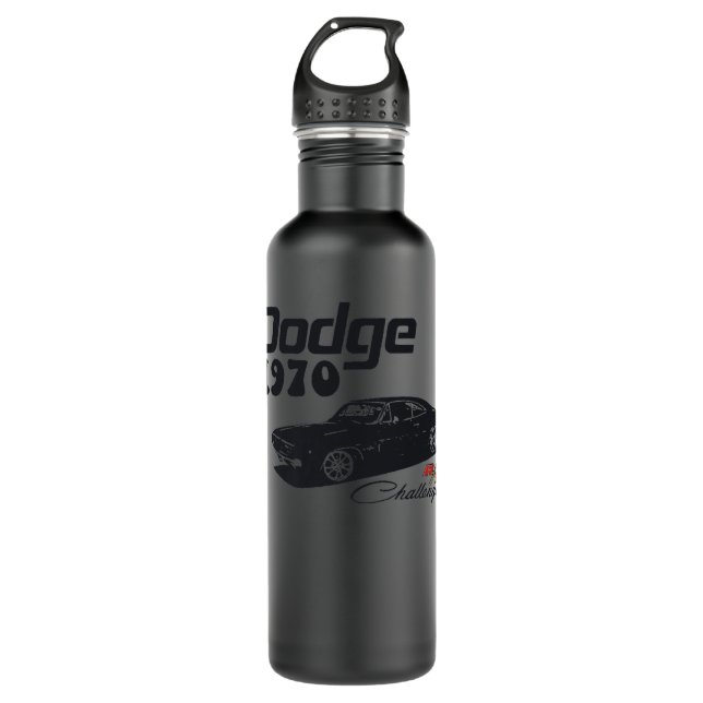 Dodge Challenger Muscle Car American Flag 4th July Stainless Steel Water Bottle (Front)