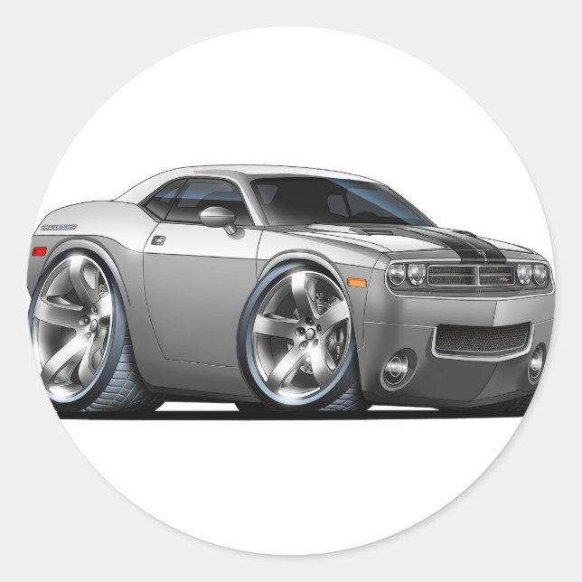Dodge Challenger Silver/Grey Car Classic Round Sticker (Front)