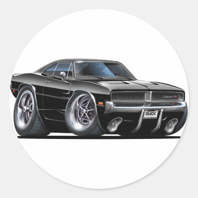 Dodge Charger Black Car Classic Round Sticker (Front)