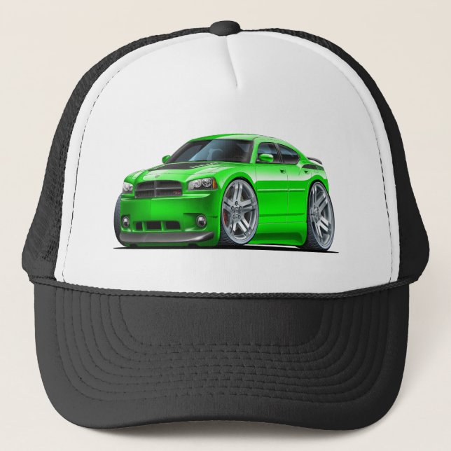 Dodge Charger Daytona Green Car Trucker Hat (Front)