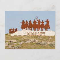 Dodge City Sign - Cowboys - Horses - Welcome Postcard