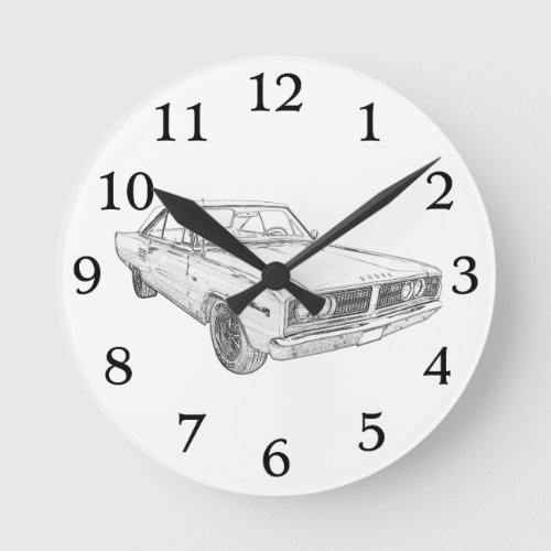 Dodge Coronet Muscle Car Illustration Wall Clock