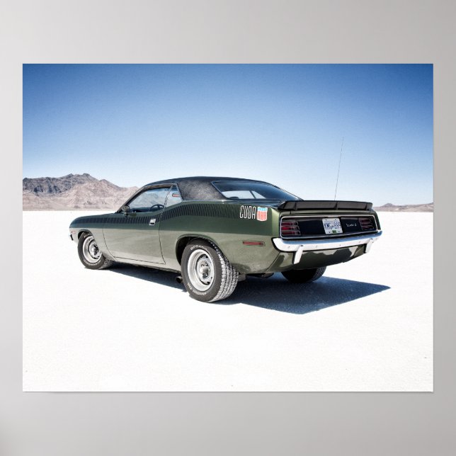 Dodge hemi cuda on Bonneville salt flats Poster (Front)