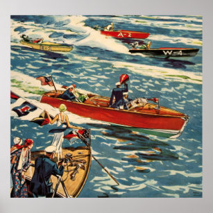 Dodge Motor Speed Boat Vintage Antique Row Ocean Poster