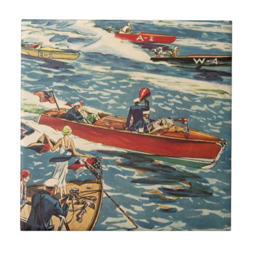 Dodge Motor Speed Boat Vintage Antique Row Ocean Tile