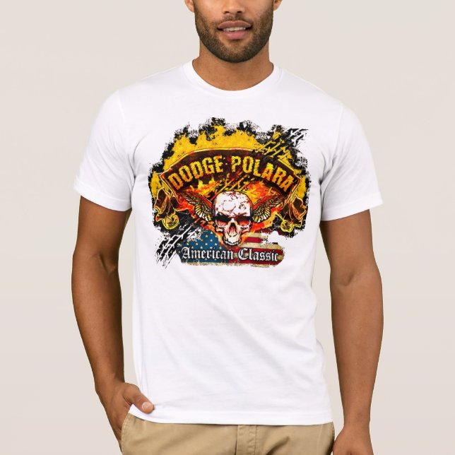Dodge Polara - Burnout Banner Skull -n- Flag T-Shirt (Front)