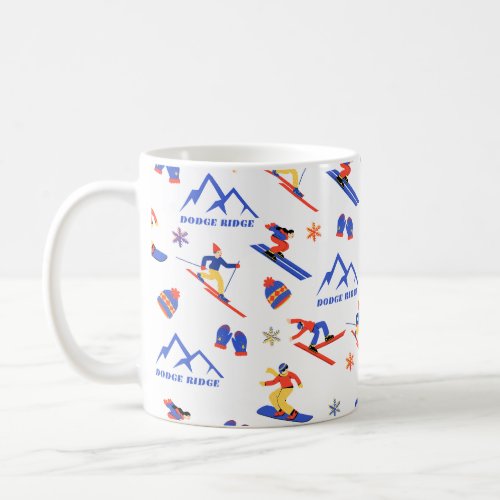 Dodge Ridge California Ski Snowboard Pattern Coffee Mug