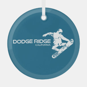 Dodge Ridge Mountain Resort California Snowboarder Glass Ornament
