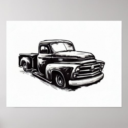 Dodge truck ink drawing black and white poster