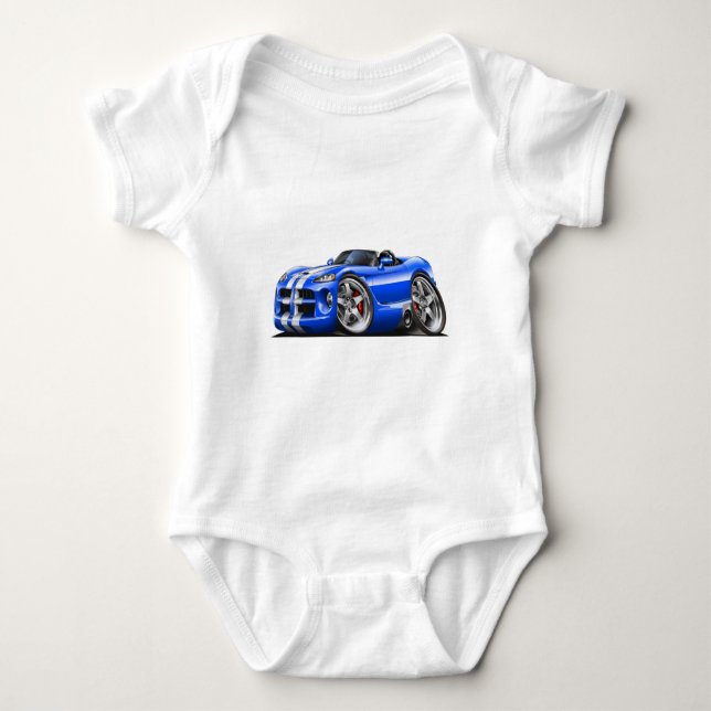 Dodge Viper Roadster Blue-White Car Baby Bodysuit (Front)
