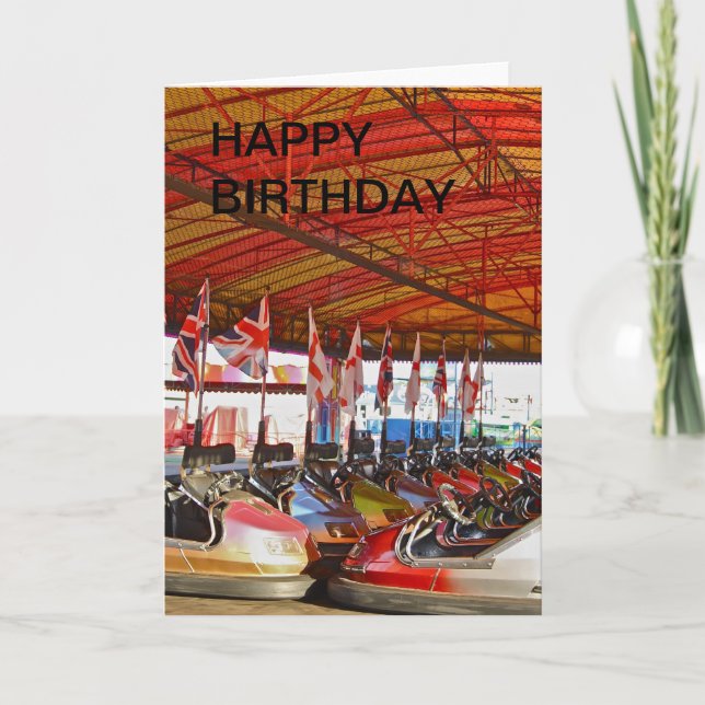 Dodgem Car Funfair Ride  HAPPY BIRTHDAY Card (Front)