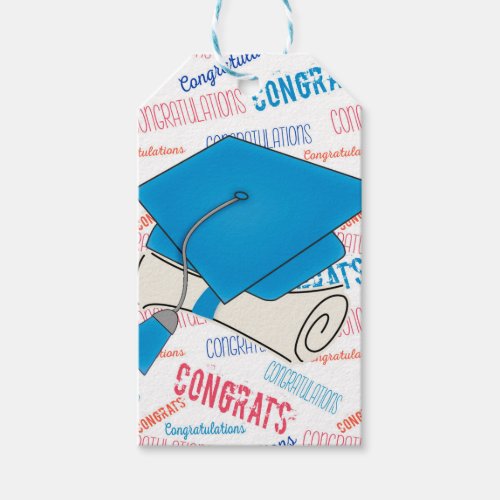 Dodger Blue Graduation Cap and Diploma Gift Tags