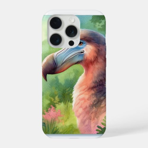 Dodo in a Watercolor Landscape _ Watercolor iPhone 15 Pro Case