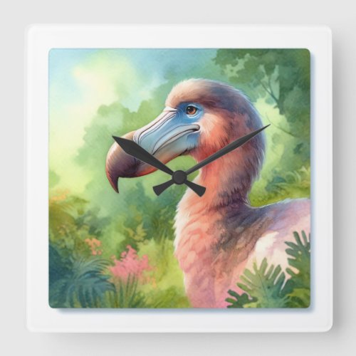 Dodo in a Watercolor Landscape _ Watercolor Square Wall Clock