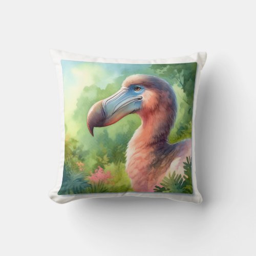 Dodo in a Watercolor Landscape _ Watercolor Throw Pillow