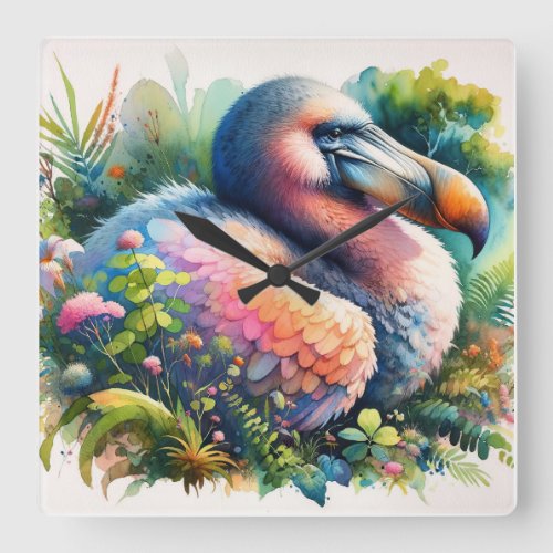 Dodo in the Tropics _ Watercolor Square Wall Clock