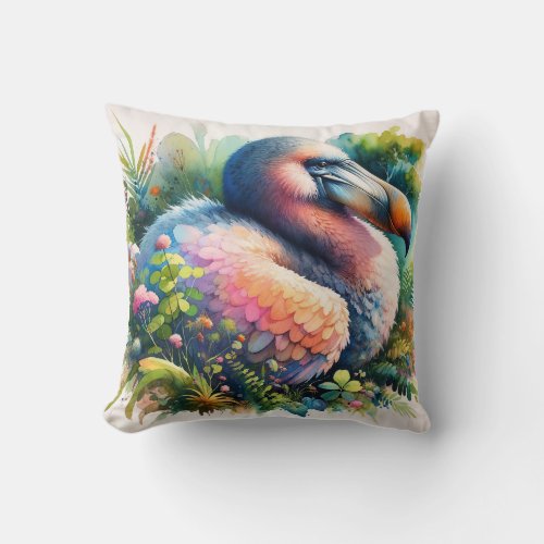 Dodo in the Tropics _ Watercolor Throw Pillow
