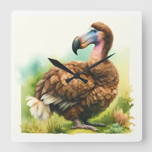 Dodo in the Wild REF57 _ Watercolor Square Wall Clock
