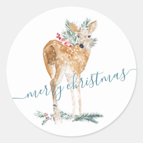 Doe A Deer Dressed For Christmas Classic Round Sticker