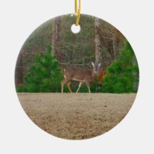 Doe a Deer & Pine Trees Ceramic Ornament