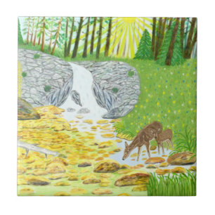 Doe and Fawn Ceramic Tile