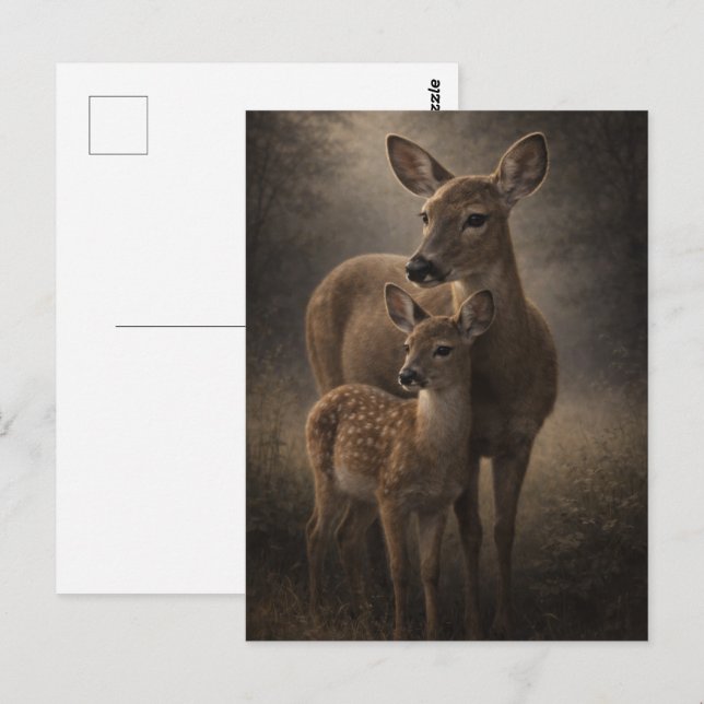Doe and Fawn | Deer Wildlife Art | Postcard (Front/Back)