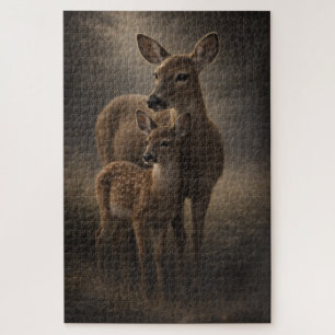 Doe and Fawn Deer Wildlife Art Puzzle