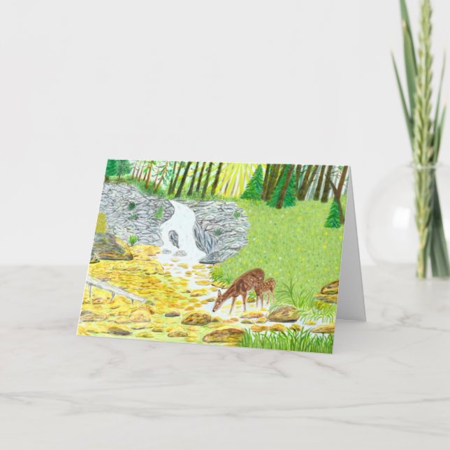 Doe and Fawn Folded Greeting Card (Front)