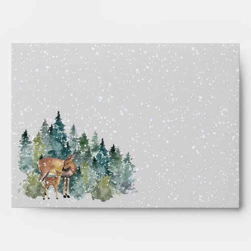 Doe and Fawn Forest Full Moon Snow Return Address Envelope