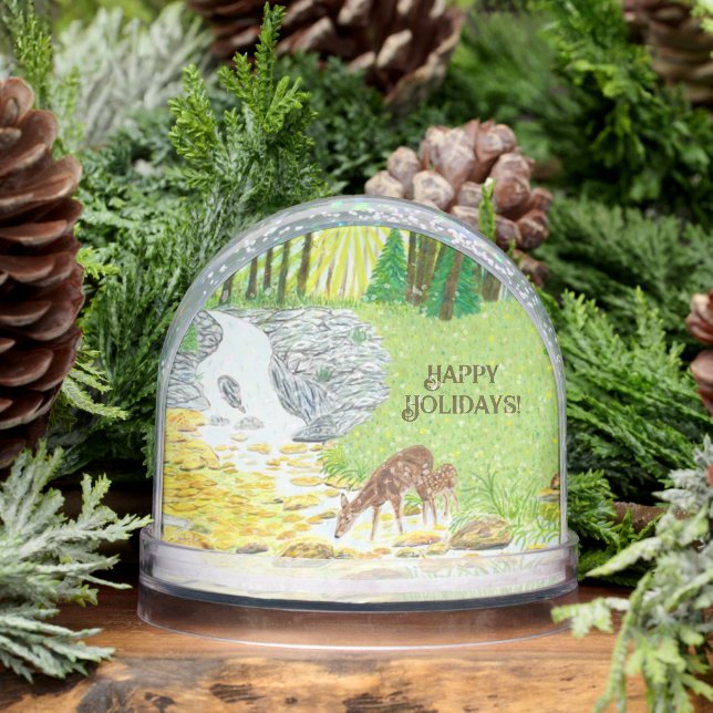Doe and Fawn Glossy Snow Globe (Winter)