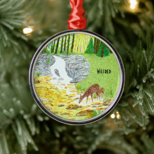 Doe and Fawn Metal Ornament