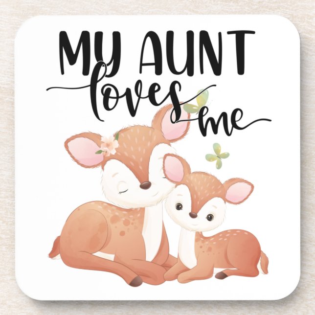 Doe and Fawn My Aunt Loves Me Beverage Coaster (Front)