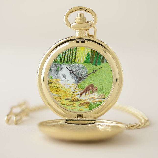 Doe and Fawn Pocket Watch (Inside)