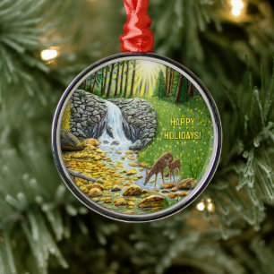 Doe and Fawn Round Premium Metal Ornament