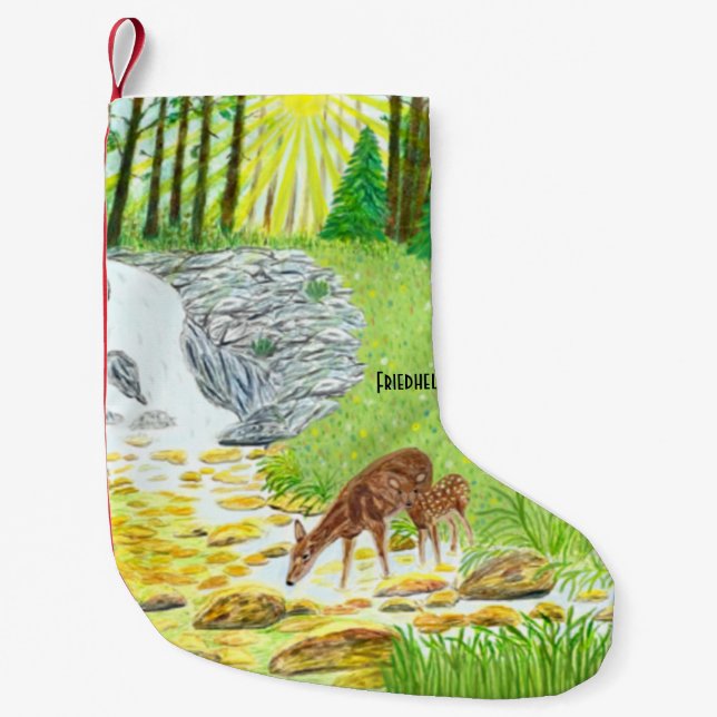 Doe and Fawn Small Christmas Stocking (Front)