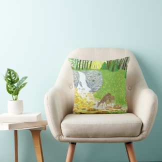 Doe and Fawn Throw Pillow
