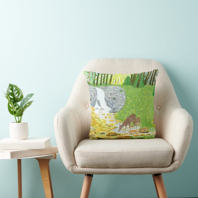 Doe and Fawn Throw Pillow (Chair)