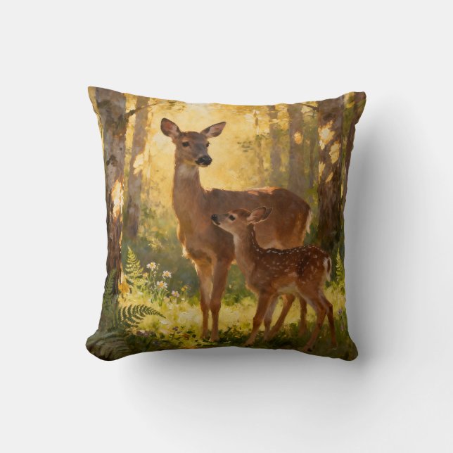 Doe and Fawn Throw Pillow (Front)