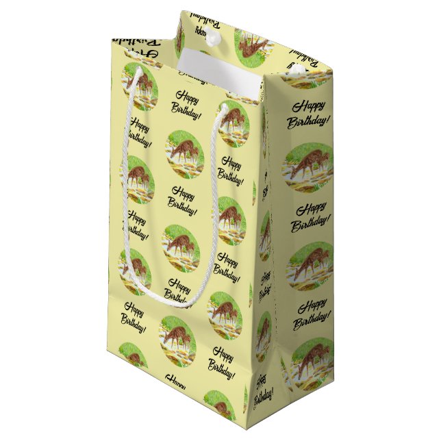 Doe and Fawn Yellow Small Gift Bag (Front Angled)