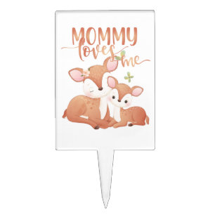 Doe Deer and Fawn Mommy Loves Me Cake Topper